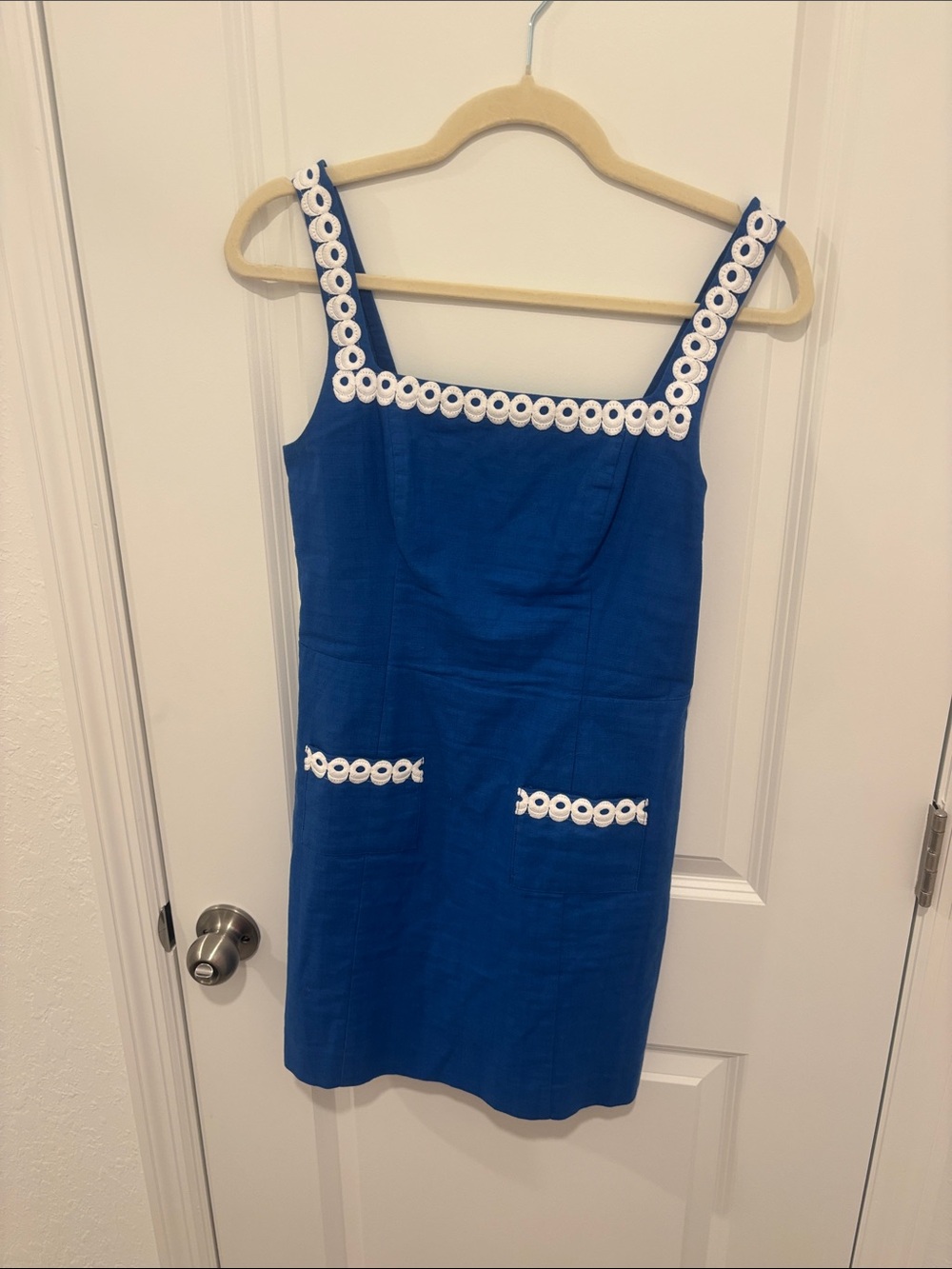 Lilly Pulitzer Cobalt Blue Sleeveless Shift with White Crochet Trim